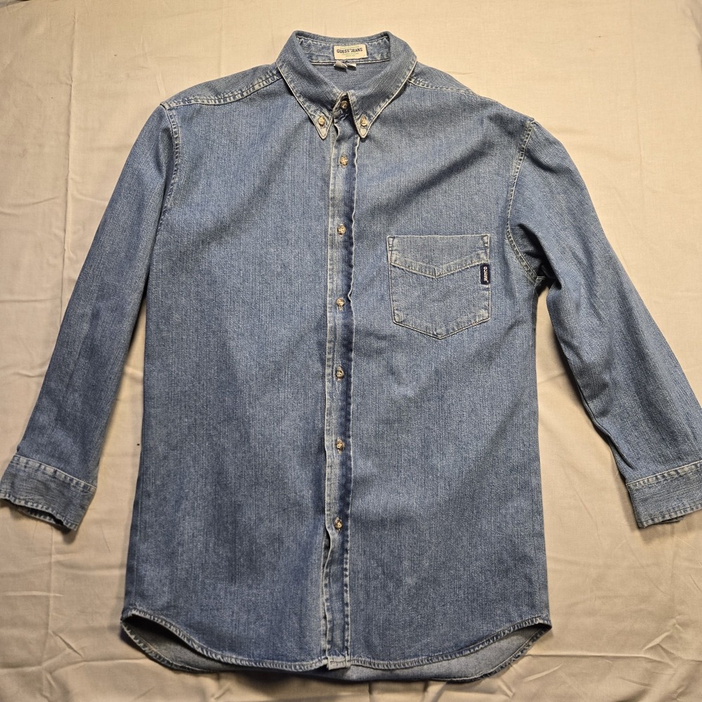 VTG 1990s Guess Jeans Made In Usa Long Sleeve Denim Button Down Shirt, Medium
